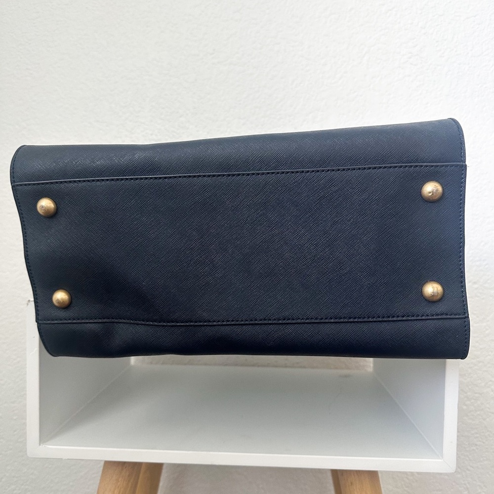 Zac Posen Eartha Satchel Navy Blue Patent Saffiano Leather Gold Purse Bag - Picture 8 of 14